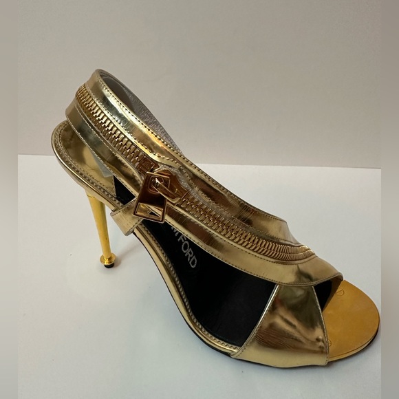Tom Ford Gold Sling Back Sandal Heels - Picture 8 of 8
